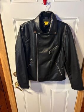 Y2K Black Faux Leather Moto Jacket 1X Biker Zip Up Edgy